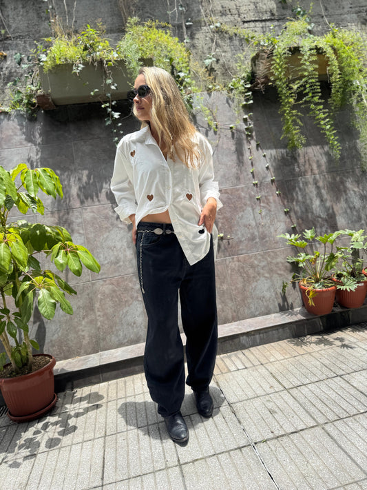 CAMISA MANGA LARGA CORAZONES ABIERTOS BORDADOS