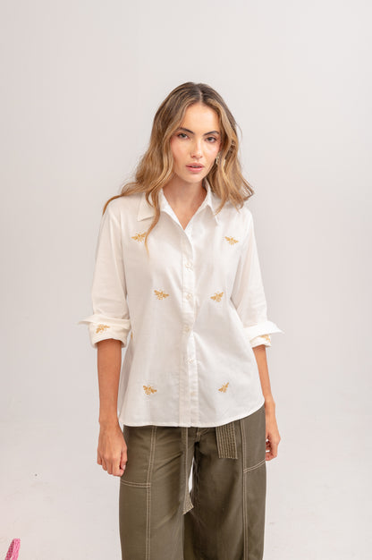 CAMISA MANGA LARGA BORDADA ABEJAS