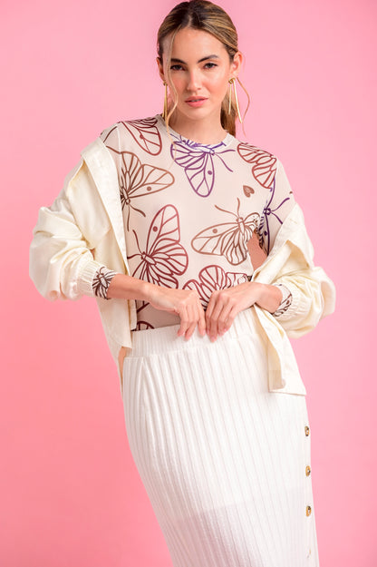 CAMISETA MANGA LARGA CUELLO REDONDO MARIPOSAS