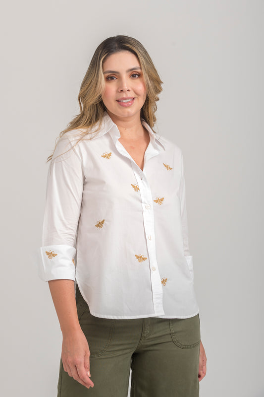 CAMISA BORDA ABEJAS CON PUÑO Y CUELLO