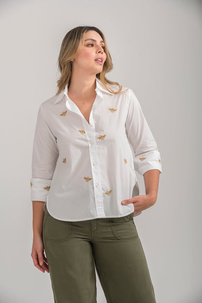 CAMISA BORDA ABEJAS CON PUÑO Y CUELLO