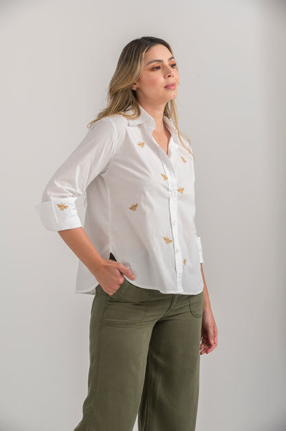 CAMISA BORDA ABEJAS CON PUÑO Y CUELLO
