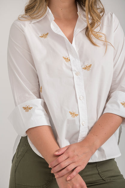 CAMISA BORDA ABEJAS CON PUÑO Y CUELLO