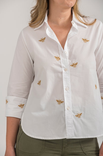 CAMISA BORDA ABEJAS CON PUÑO Y CUELLO