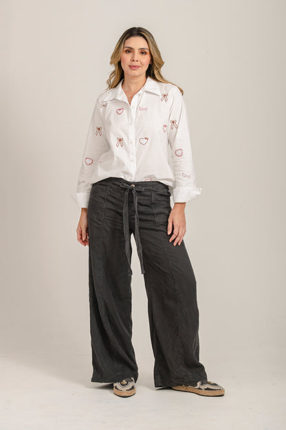 CAMISA MANGA LARGA BORDADA MINI PRINT