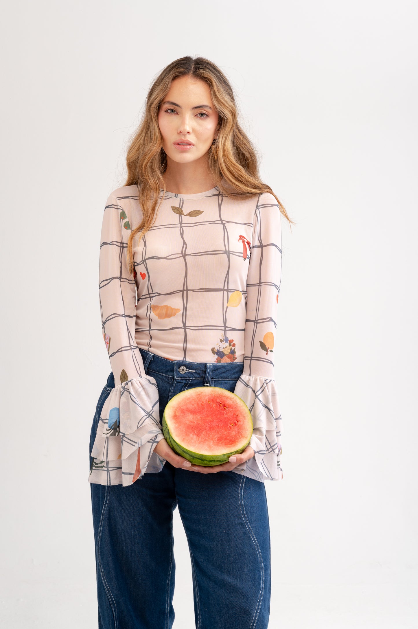 BLUSA MESH MANGA LARGA CON BOLEROS PRINT MARKET