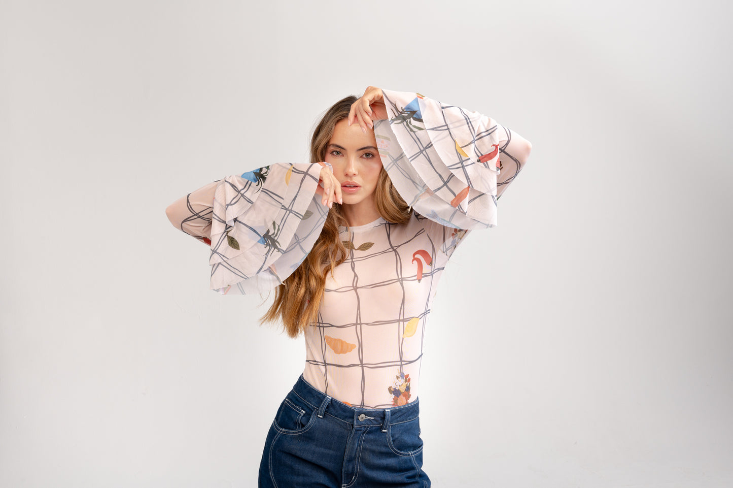BLUSA MESH MANGA LARGA CON BOLEROS PRINT MARKET