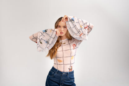 BLUSA MESH MANGA LARGA CON BOLEROS PRINT MARKET