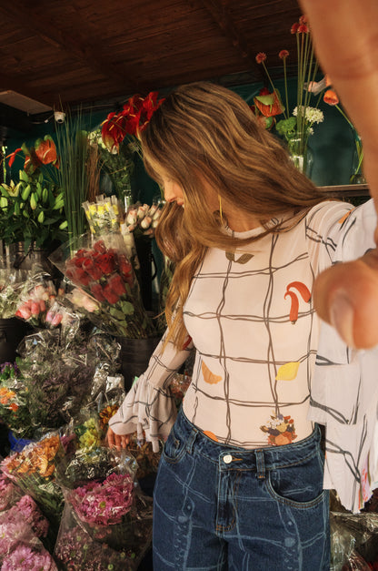 BLUSA MESH MANGA LARGA CON BOLEROS PRINT MARKET