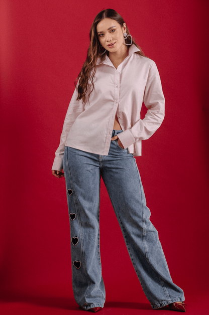 CAMISA MANGA LARGA CON SOLAPA BORDADA