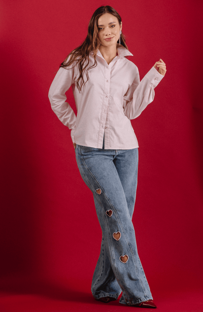 CAMISA MANGA LARGA CON SOLAPA BORDADA