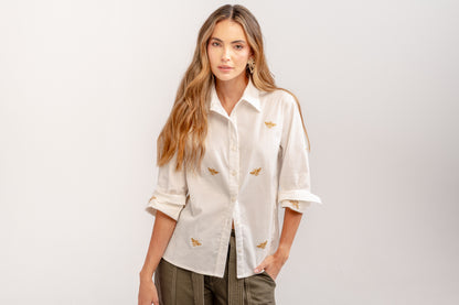 CAMISA MANGA LARGA BORDADA ABEJAS