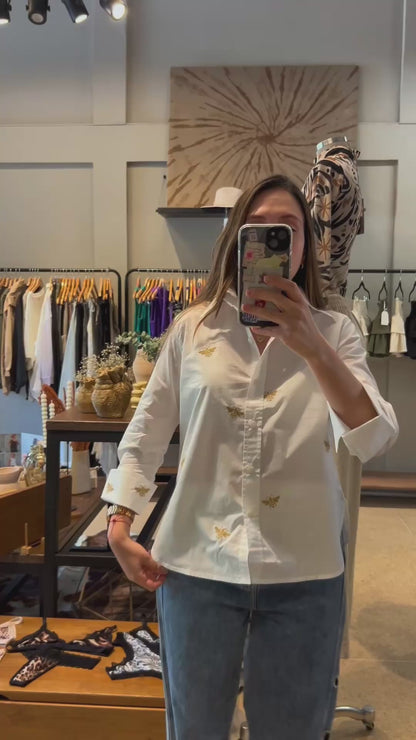 CAMISA BORDA ABEJAS CON PUÑO Y CUELLO